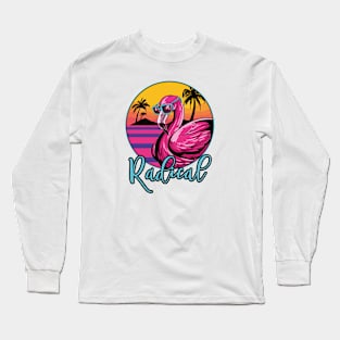 Flamingo Palm Tree Tropical Beach Retro Long Sleeve T-Shirt